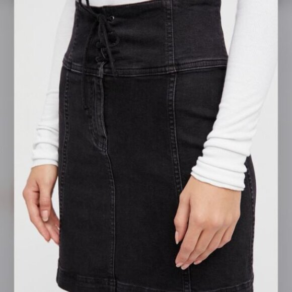 Free People Modern Femme Black Stretch Denim Corset Skirt - 6 - Picture 10 of 11